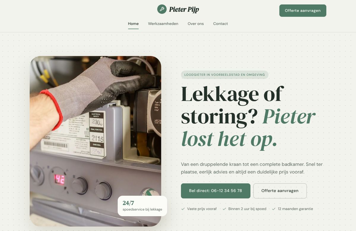 Loodgieter Pieter Pijp — Voorbeeld 1